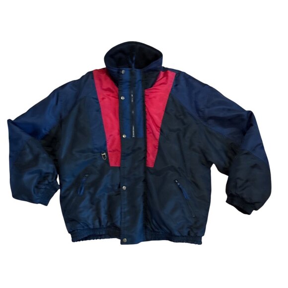 New Face Coat Mens XL Nylon Jacket Navy Black Red Insulated Vtg Y2K Colorblock - Picture 1 of 6
